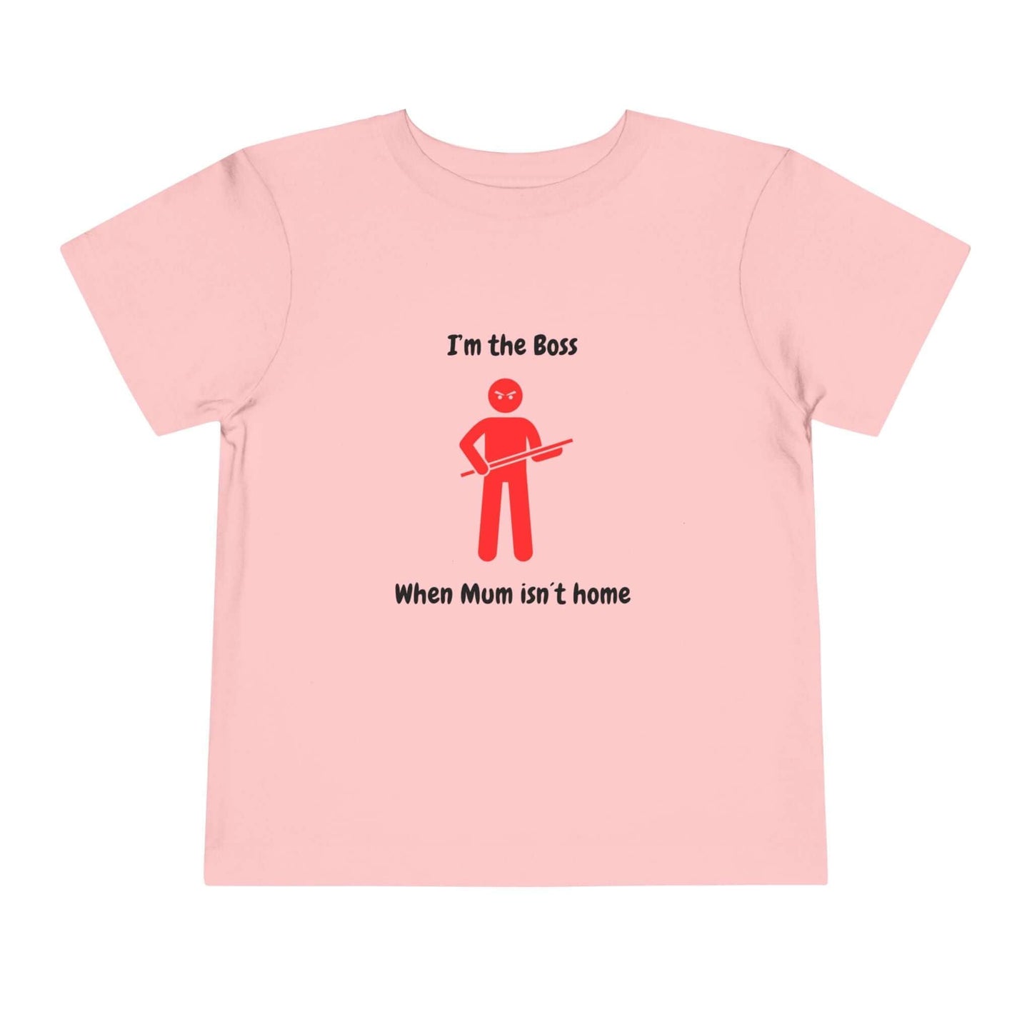 Funny toddler t-shirt in pink with "I'm the Boss" design, ideal for kids' wardrobe, made of 100% combed cotton by Bella Canvas.