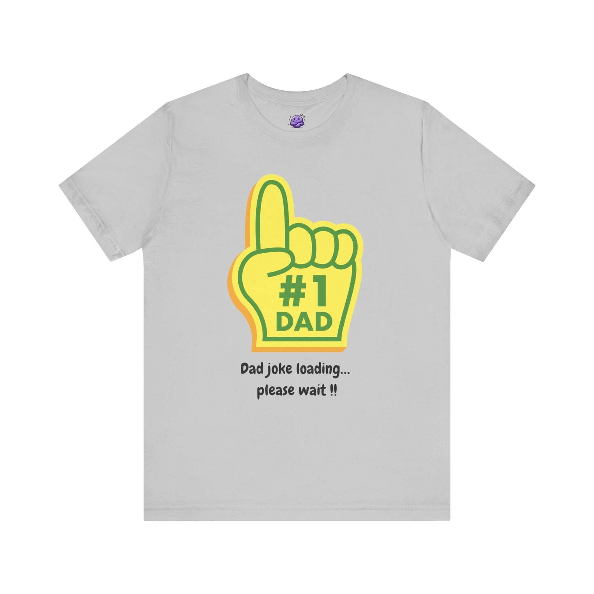 Funny #1 Dad t-shirt with a graphic of a foam finger and text "Dad joke loading... please wait!!"