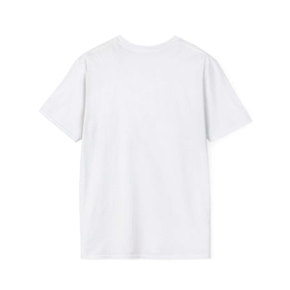 Back view of plain white unisex soft-style t-shirt made from 100% cotton, showcasing casual comfort and durability.