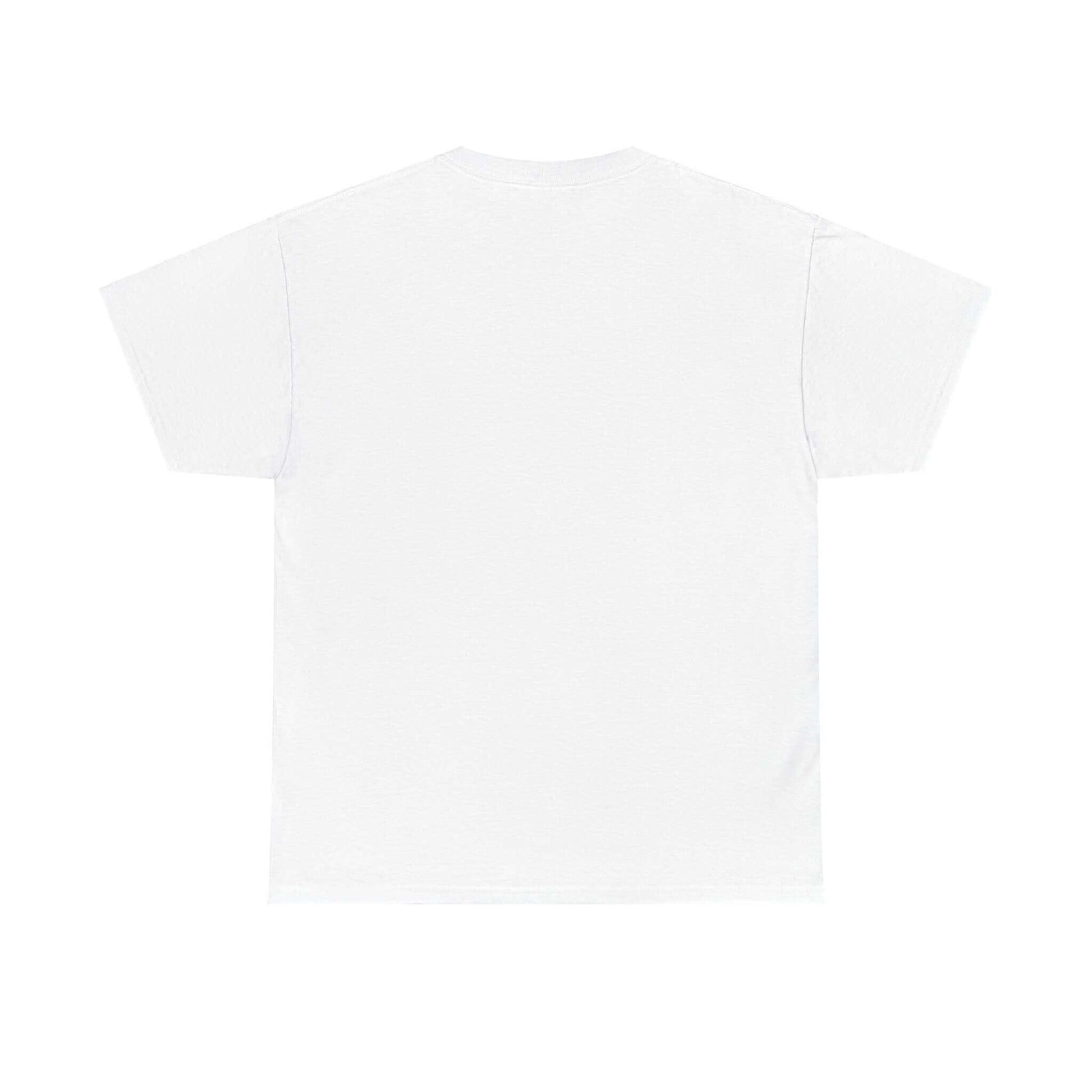 Back view of white blank T-shirt showcasing strong, smooth fabric for custom printing.