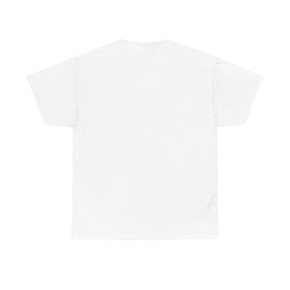 Back view of white blank T-shirt showcasing strong, smooth fabric for custom printing.