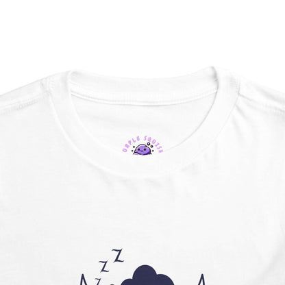 White toddler t-shirt with a playful cloud and zzz design, made of 100% Airlume cotton, perfect for comfortable and funny style.