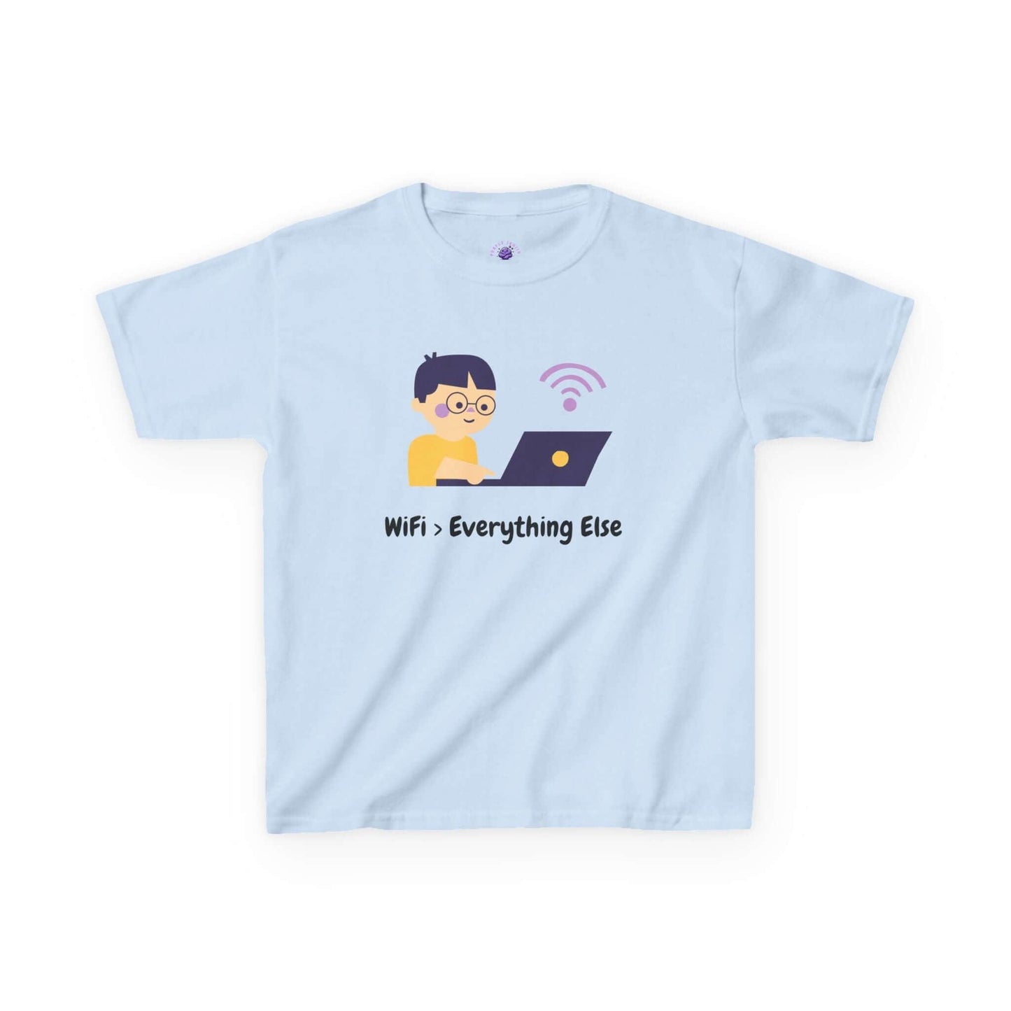 Kids' funny t-shirt "Wifi greater than Everything Else," 100% cotton, perfect for daily wear, durable print, curl-resistant collar.