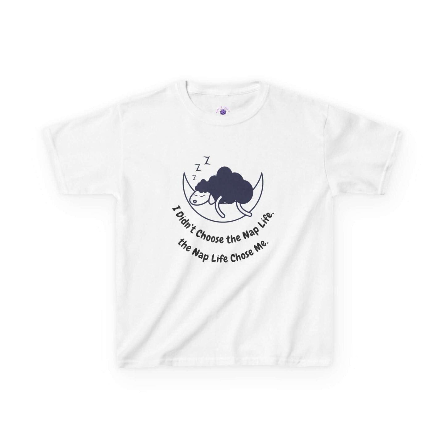 "Nap Time: Funny T-Shirt for Kids with playful moon and cloud design, 100% cotton, perfect for everyday use and durability."